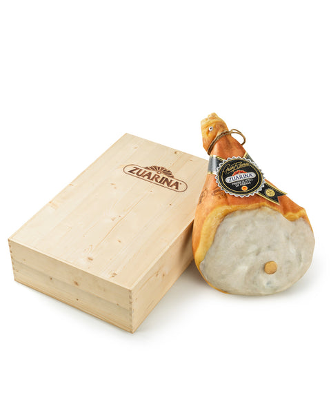 Prosciutto crudo di Parma DOP Zuarina 24 mesi con osso in scatola di legno - CLAI