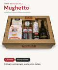 Cesta Natalizia Mughetto CLAI con salame Emiliano, salami Fragranze, formaggio di fossa, Pignoletto, pasta e confetture