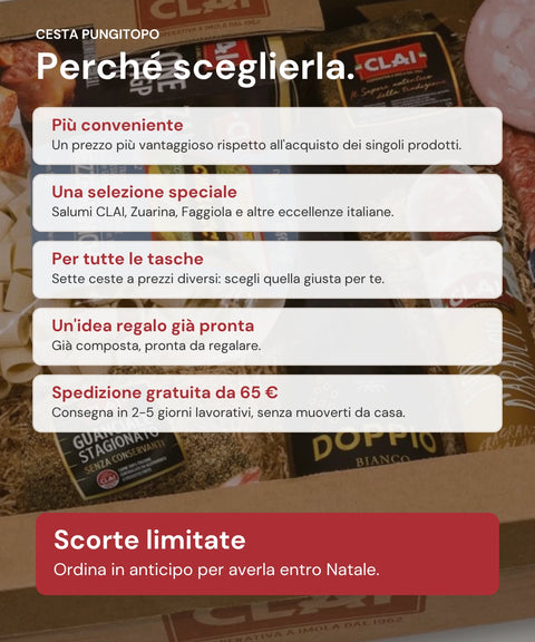 Perché scegliere la Cesta Natalizia Pungitopo CLAI: convenienza, idea regalo pronta, spedizione gratuita da 65 euro